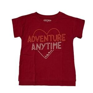 NWT Lucky Brand Girl's Red W/Adventure Anytime Embroidered Graphic Tee - Size 6X